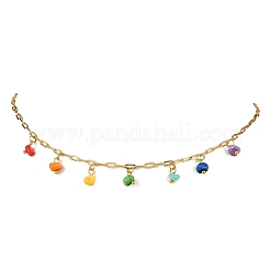 Dyed Natural Freshwater Shell Nuggets Colorful Tassel Brass Paperclip Chain Chakra Necklaces&nbsp;NJEW-JN05487