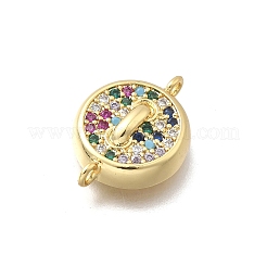 Brass Micro Pave Cubic Zirconia Flat Round Links Connector Charms&nbsp;KK-D431-081G-02