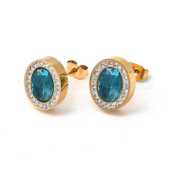 Dark Cyan Cuibc Zirconia Oval Stud Earring & Pendant Nacklace with Crystal Rhinestone&nbsp;SJEW-P002-08G