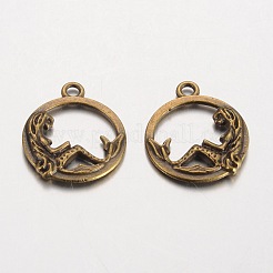 Flat Round with Mermaid Tibetan Style Alloy Pendants&nbsp;PALLOY-K110-21AB-NR