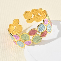 Brass Enamel Cuff Bangles for Women&nbsp;BJEW-A173-02G