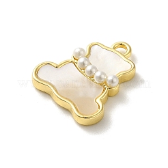 Oval/Bear Brass Pave Natural White Shell Pendants&nbsp;KK-D095-04B-G