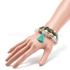4Pcs 4 Style Natural & Synthetic Mixed Gemstone & Pearl Stretch Bracelets Set&nbsp;BJEW-JB08887