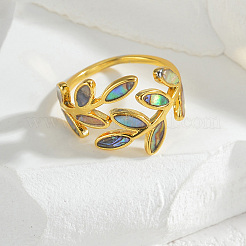 304 Stainless Steel with Natural Shell Cuff Open Rings for Women&nbsp;FS-WGDE0C4-01