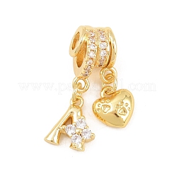 Alphabet Brass Micro Pave Clear Cubic Zirconia Pendants&nbsp;KK-Z151-20G