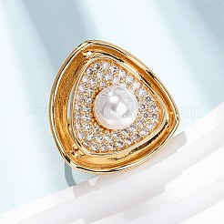 Adjustable Brass Micro Pave Clear Cubic Zirconia with ABS Plastic Pearl Cuff Rings&nbsp;RJEW-G368-05G