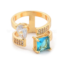 Brass with Cubic Zirconia Open Cuff Rings&nbsp;RJEW-B053-02