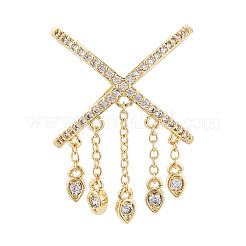 Brass Micro Pave Clear Cubic Zirconia Tassels Cuff Rings&nbsp;KK-T080-01G