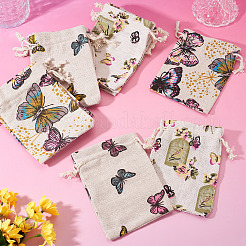 15Pcs 3 Styles Butterfly Printed Polycotton(Polyester Cotton) Packing Pouches Drawstring Bags&nbsp;ABAG-TA0002-14