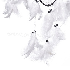 Handmade Round Cotton Woven Net/Web with Feather Wall Hanging Decoration&nbsp;HJEW-G015-06B