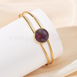 304 Stainless Steel & Natural Gemstone Cuff Bracelets for Women&nbsp;BJEW-JB14123-02