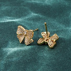 Brass Micro Pave Cubic Zirconia Stud Earrings&nbsp;EJEW-F418-07G