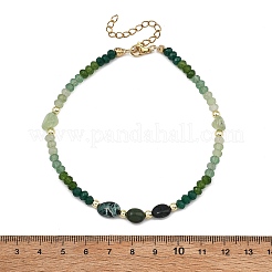 Dyed Natural Malaysia Jade & Moss Agate & Prehnite Beads Beaded Anklets for Women&nbsp;AJEW-AN00832-02