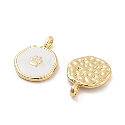 Flat Round with Paw Print Pattern Rack Plating Brass Enamel Pendants&nbsp;KK-G512-12G
