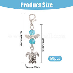 60Pcs Tortoise Tibetan Style Alloy & Glass Angel Pendant Decorations&nbsp;HJEW-CA00067