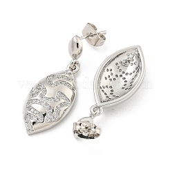 Leaf Brass Pave Clear Cubic Zirconia Dangle Stud Earrings&nbsp;EJEW-M258-37P
