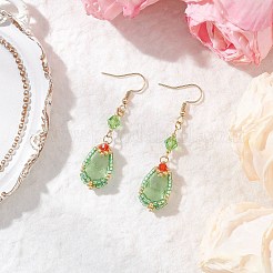 Handmade Glass Seed Beads Teardrop Dangle Earrings&nbsp;EJEW-MZ00576