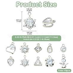 10Pcs 10 Styles Alloy Micro Pave Clear Cubic Zirconia Charms&nbsp;ZIRC-YW0001-13