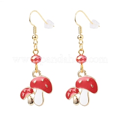 Red Alloy Enamel Mushroom with Glass Beaded Dangle Earrings&nbsp;EJEW-JE05049