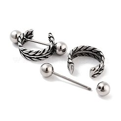 Braided 316 Surgical Stainless Steel Shield Barbell Hoop Earrings&nbsp;EJEW-Z050-58B-AS
