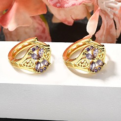 Flower Brass Micro Pave Cubic Zirconia Hoop Earrings&nbsp;EJEW-C126-13G-02