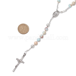 Gemstone Jesus Cross Pendant Rosary Bead Necklaces for Women&nbsp;NJEW-TA00177