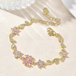 Brass Micro Pave Cubic Zirconia Link Chain Bracelets for Women&nbsp;BJEW-C156-04D-03G