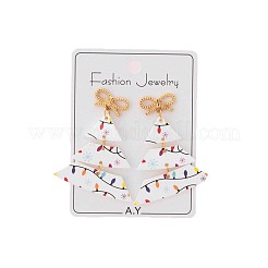 Alloy with Printed Acrylic Bowknot Christmas Tree Stud Dangle Earrings&nbsp;FS-WGF5007-01