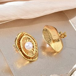 304 Stainless Steel & ABS Plastic Pearl Stud Earrings&nbsp;SA-CBA2696-37G