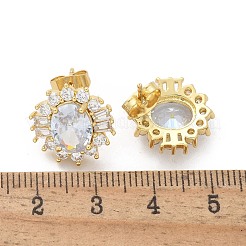 Brass Micro Pave Clear Cubic Zirconia Stud Earrings&nbsp;EJEW-C139-05G