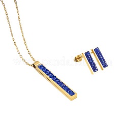 Rectangle 304 Stainless Steel Rhinestone Pendant Necklace & Stud Earring&nbsp;FS-WGB5AF5-02