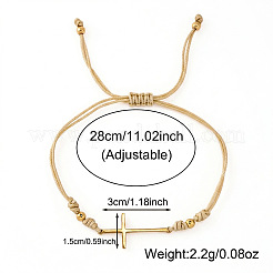 Adjustable 304 Stainless Steel Sideways Cross Link Handmade Braided Cord Bracelets with Brass Beads for Men Women&nbsp;HK4734