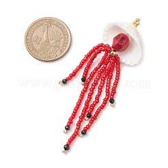 Dyed Synthetic Turquoise & Natural Black Onyx & Glass Seed Beaded Skull Jellyfish Big Pendants&nbsp;PALLOY-MZ00871-01