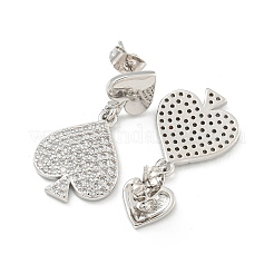 Spades Brass Pave Clear Cubic Zirconia Dangle Stud Earrings&nbsp;EJEW-M258-33P
