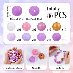 80Pcs 8 Styles Round Food Grade Silicone Beads&nbsp;SIL-TA0002-07