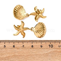 304 Stainless Steel Shell Shape with Starfish Shape Dangle Stud Earrings&nbsp;EJEW-Z135-02G-01