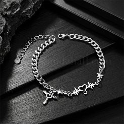 201 Stainless Steel Heart Key with Angel Wings Charm Bracelets for Men Women&nbsp;WG5D024-01