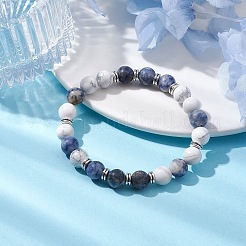 8mm Round Natural Howlite & Blue Spot Jasper Beaded Stretch Bracelets for Women&nbsp;BJEW-TA00529