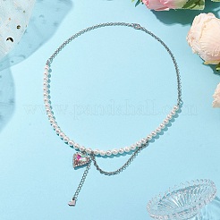 Heart Glass Rhinestone Pendant Necklaces&nbsp;NJEW-JN04809