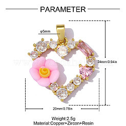 Brass Micro Pave Pink Cubic Zirconia Pendants&nbsp;CU-OY002-01G