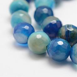 Faceted Natural Striped Agate/Banded Agate Beads Strands&nbsp;G-F447-8mm-H04