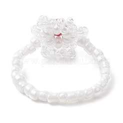 Snowflake Handmade Glass Seed Beads Stretch Rings for Women&nbsp;RJEW-MZ00027