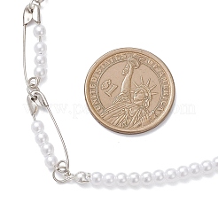 Iron Safety Pins and Acrylic Imitation Pearl Round Beaded Necklaces&nbsp;NJEW-JN05613