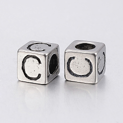 304 Stainless Steel Large Hole Letter European Beads&nbsp;LS-STAS-H428-01AS-C