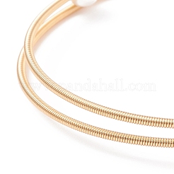 Handmade Millefiori Glass Round Beaded Cuff Bangle with Pearl&nbsp;BJEW-JB08327