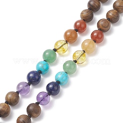 Natural & Synthetic Mixed Gemstone & Wood Buddhist Necklace&nbsp;NJEW-JN04308