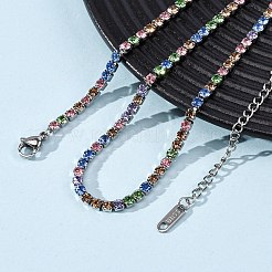 3MM 304 Stainless Steel Rhinestone Cup Chain Necklaces for Women&nbsp;NJEW-G175-01P-01