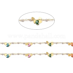 Colorful Enamel Moon with Evil Eye & Brass Heart Charms Chains&nbsp;CHC-A006-03G