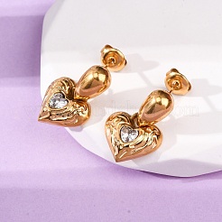 304 Stainless Steel Heart Dangle Stud Earrings&nbsp;EJEW-S279-02G