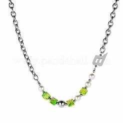 Letter B and Acrylic Lime Green Cube Beaded 201 Stainless Cable Chain Necklaces&nbsp;FS-WG7DFDB-01